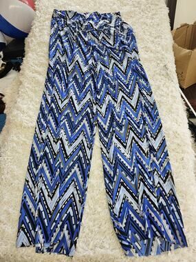 Flirty Pink 3X Palazzo Pants Blue Chevron Geometric Wide Leg Boho Flare Lounge